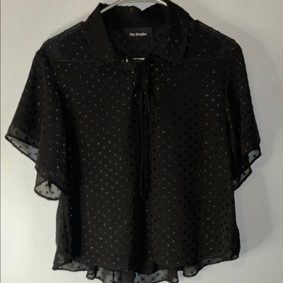 The Kooples Swiss Dot Lace Up Ruffled Layered Blouse Black Size 6 - Picture 1 of 9